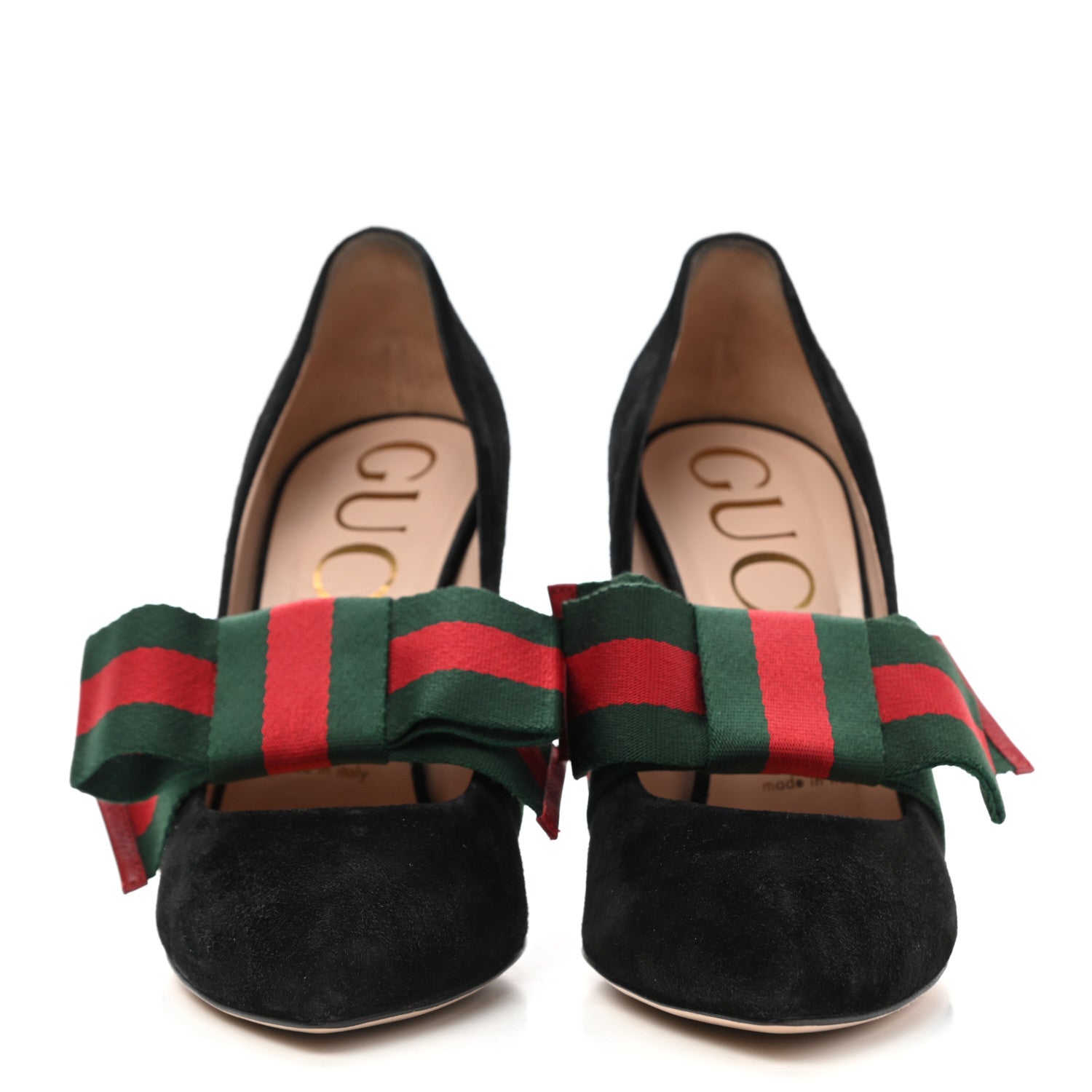 Gucci Kid Scamosciato Removable Web Bow High Heel Pumps 37.5 Black 2 of 14