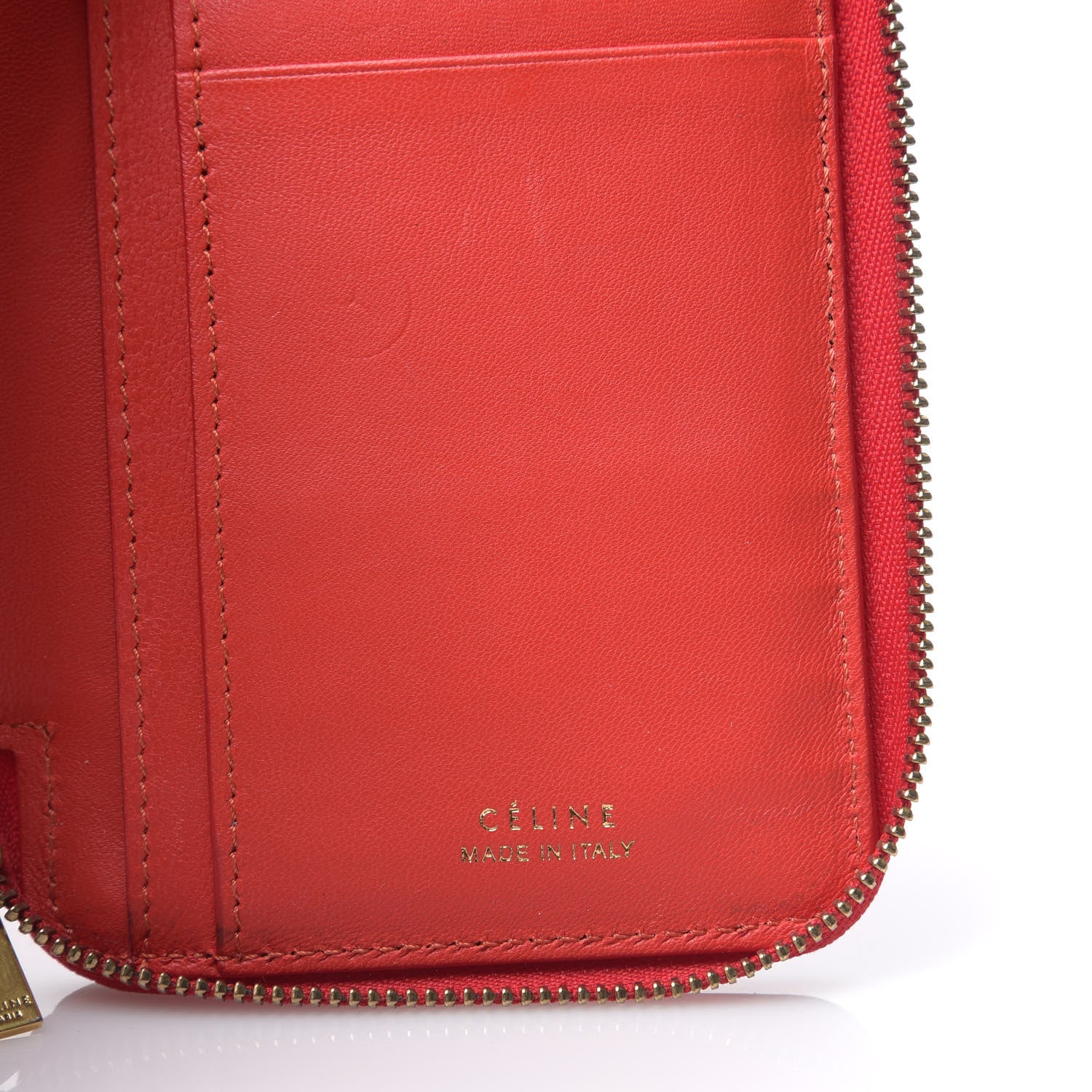 Celine Drummed Calfskin Zip Around Multifunction Wallet Coquelicot 6 of 7
