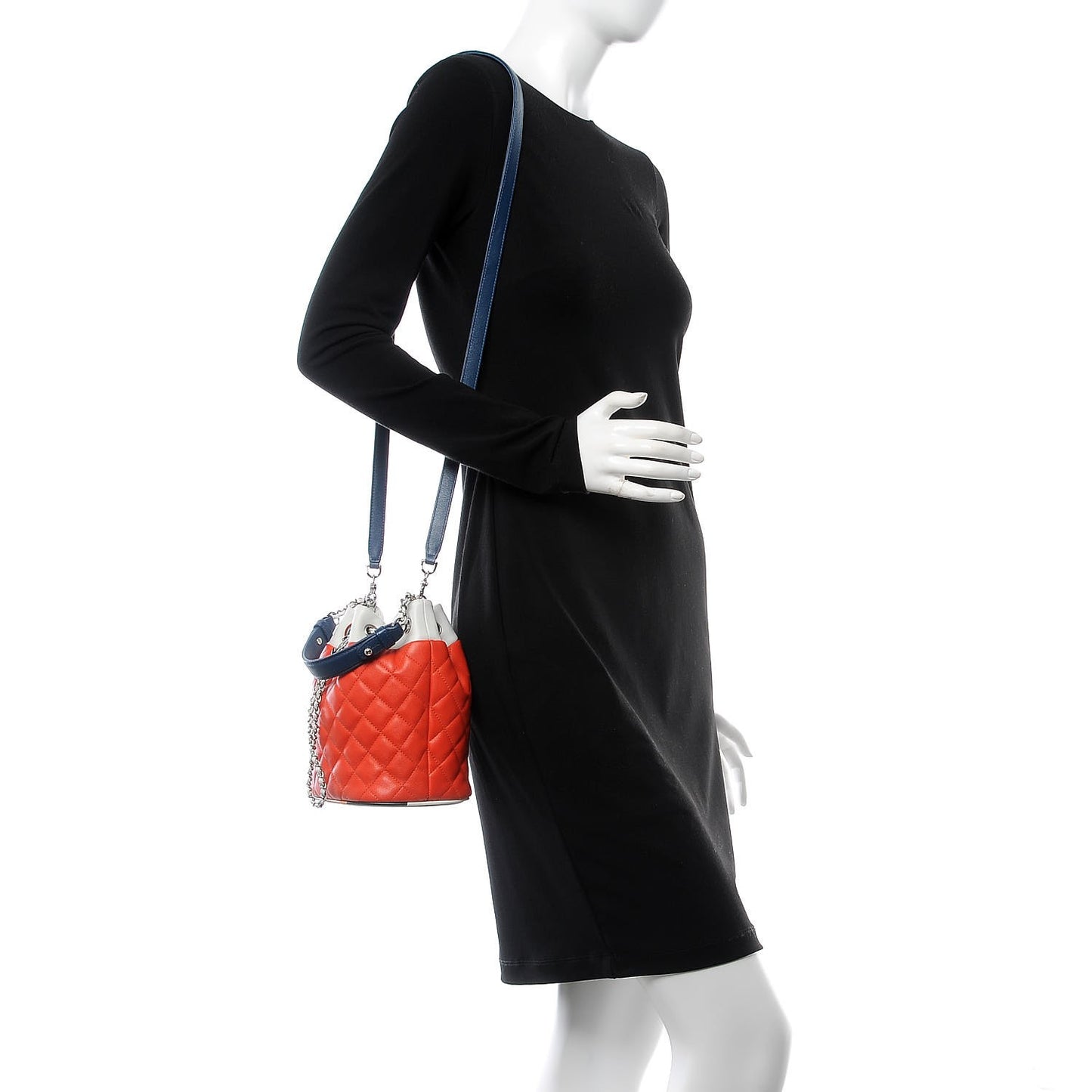 Lambskin Quilted Cuba Drawstring Tote Red White Blue