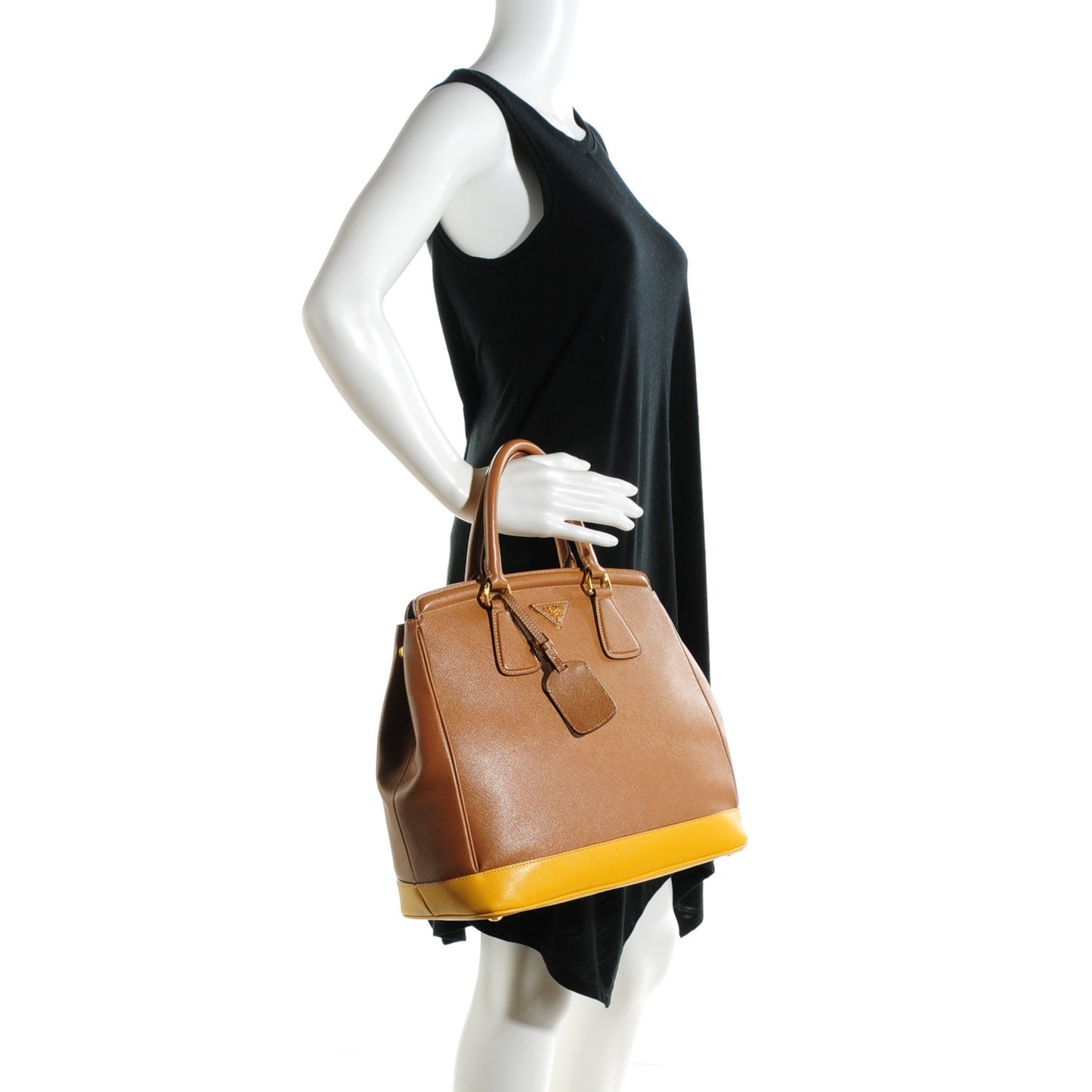 Saffiano Lux Bi-Color Parabole Tote Caramel Mimosa