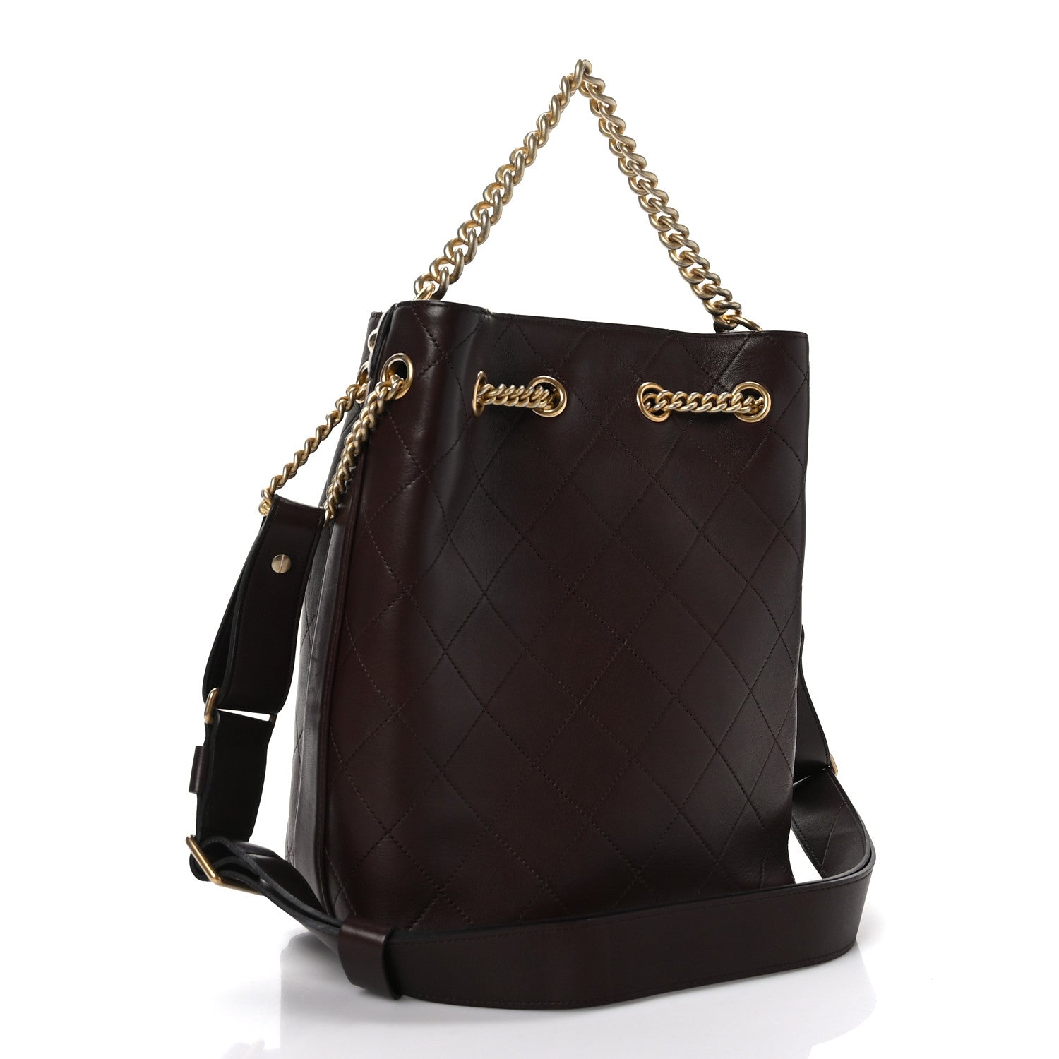 Chanel Calfskin Quilted Small On My Shoulder Drawstring Bag Brown 3 of 9