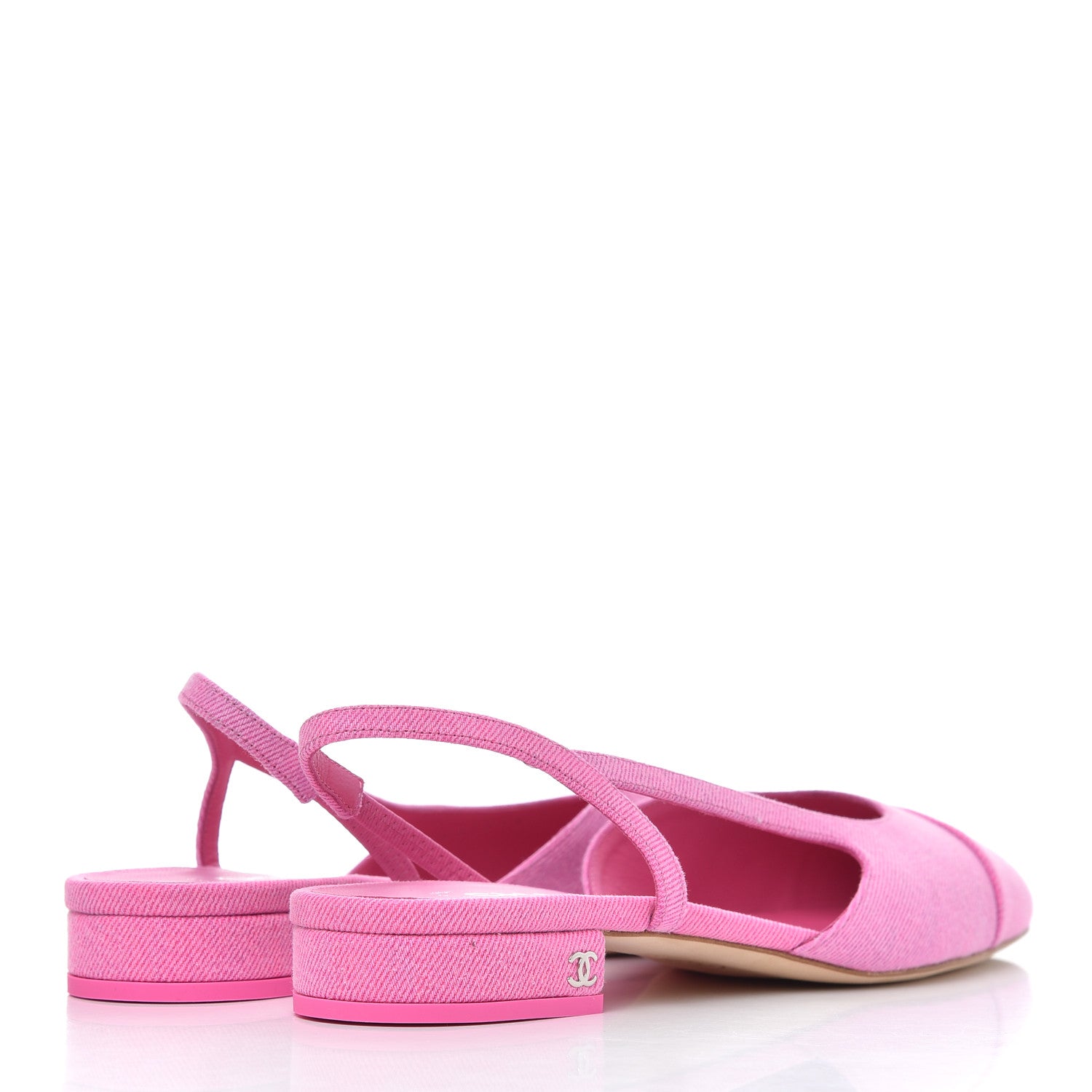 Chanel Denim Cap Toe CC Slingback Flat 39.5 Neon Pink 4 of 9