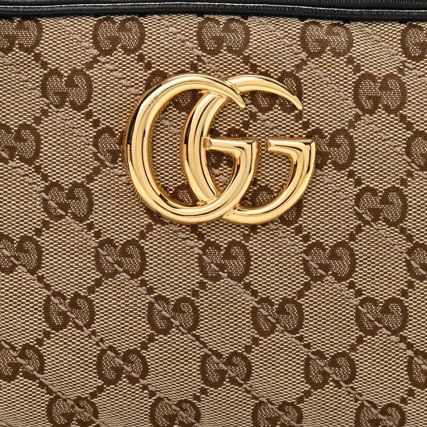 Gucci Monogram Matelasse Diagonal Small GG Marmont Chain Shoulder Bag Beige Black 8 of 12