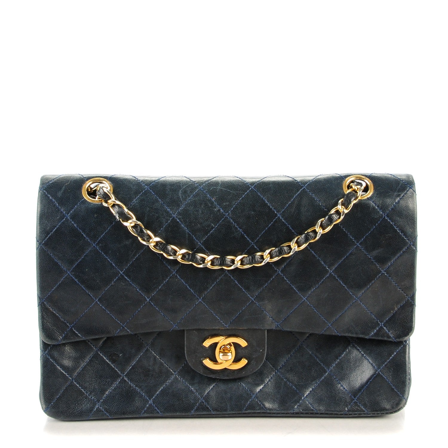 Chanel Lambskin Quilted Medium Double Flap Navy 1 of 9