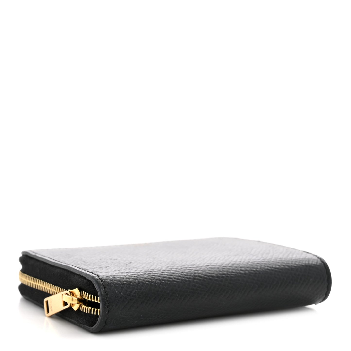 Grained Calfskin Compact Zipped Wallet Black