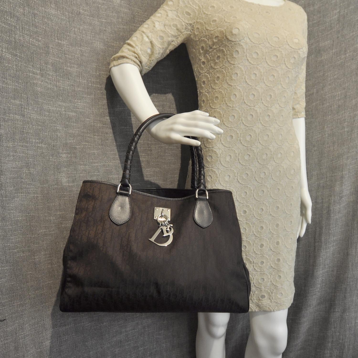 Christian Dior Nylon Monogram Lovely Medium Tote Brown 3 of 8