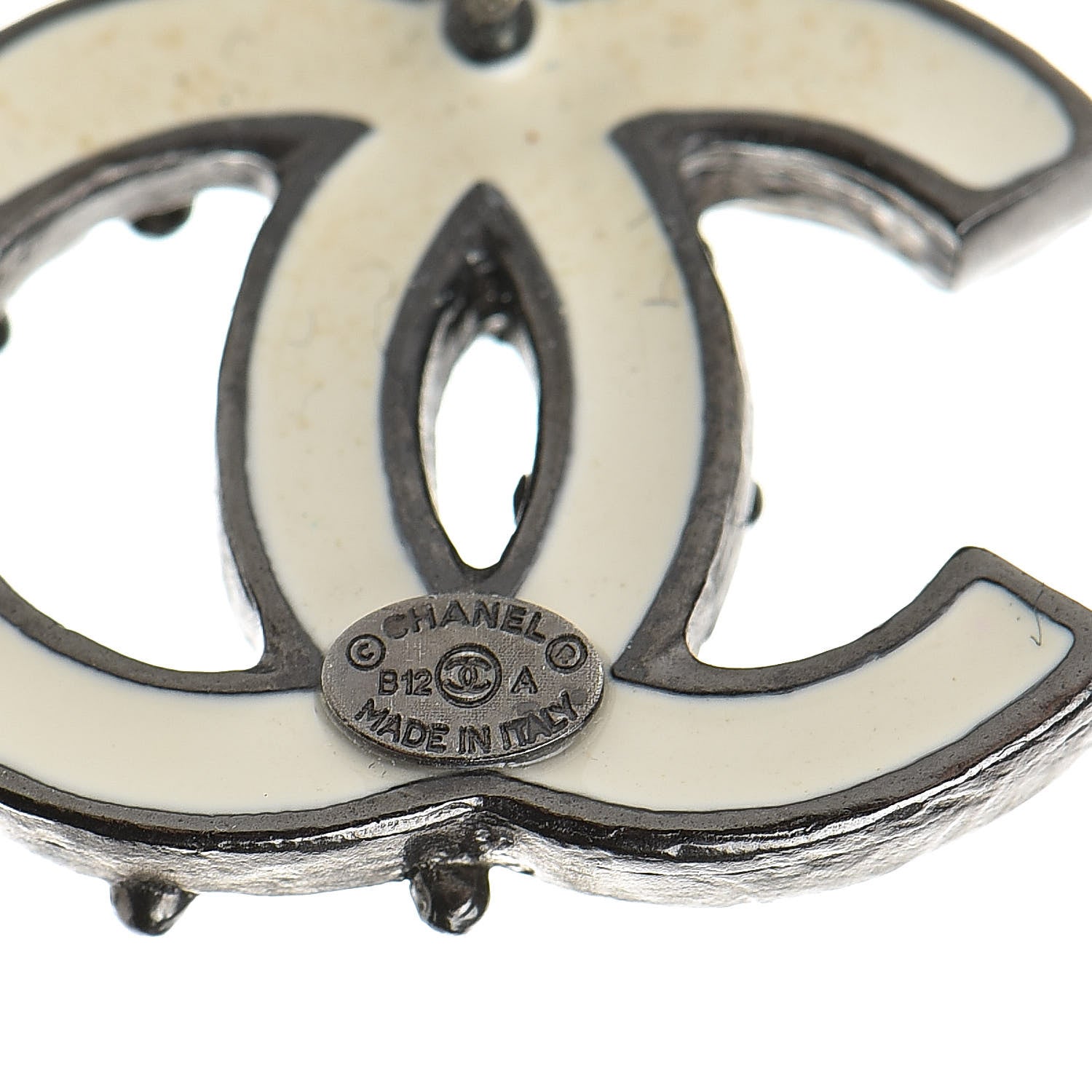 Chanel Ruthenium Enamel CC Earrings White Black 4 of 5
