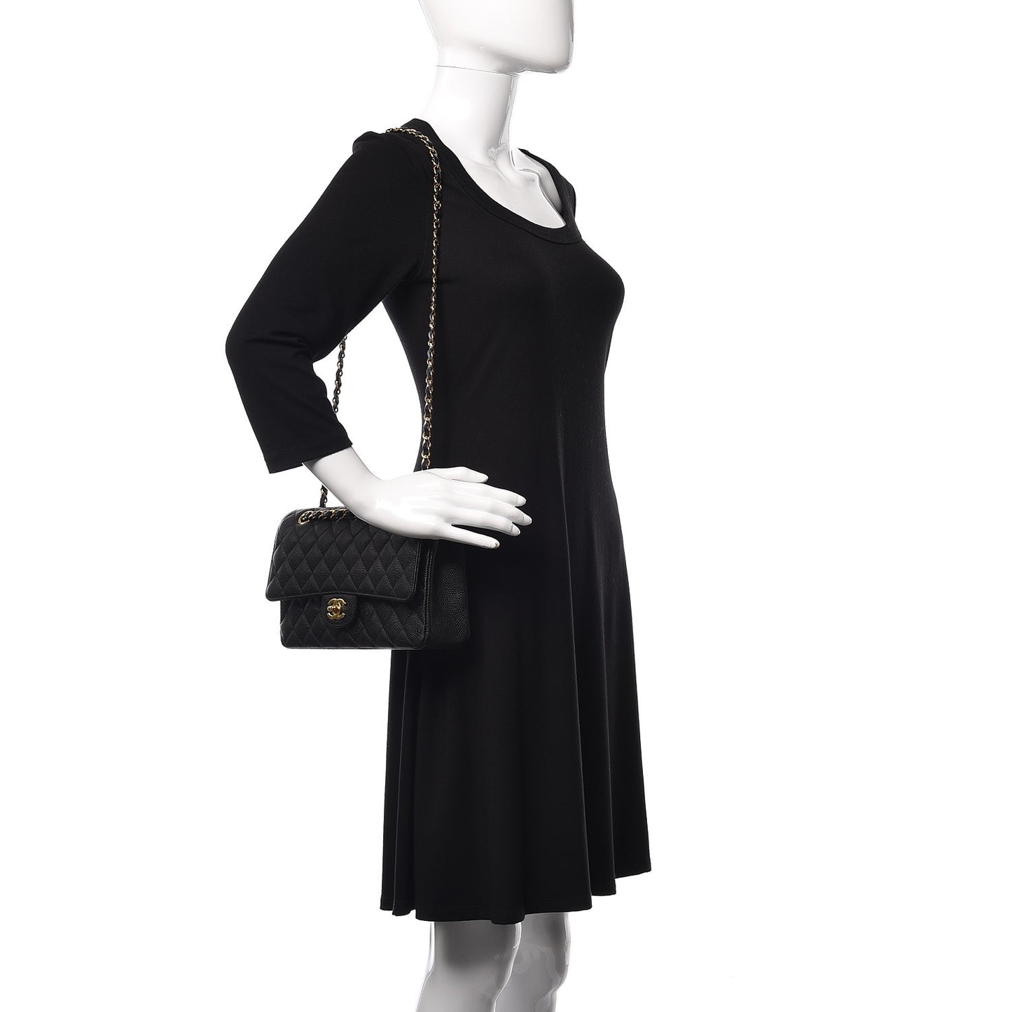 Caviar Quilted Medium Double Flap Black