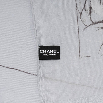 Chanel Cashmere Silk Logo Camellia Scarf Shawl Pale Blue 4 of 5