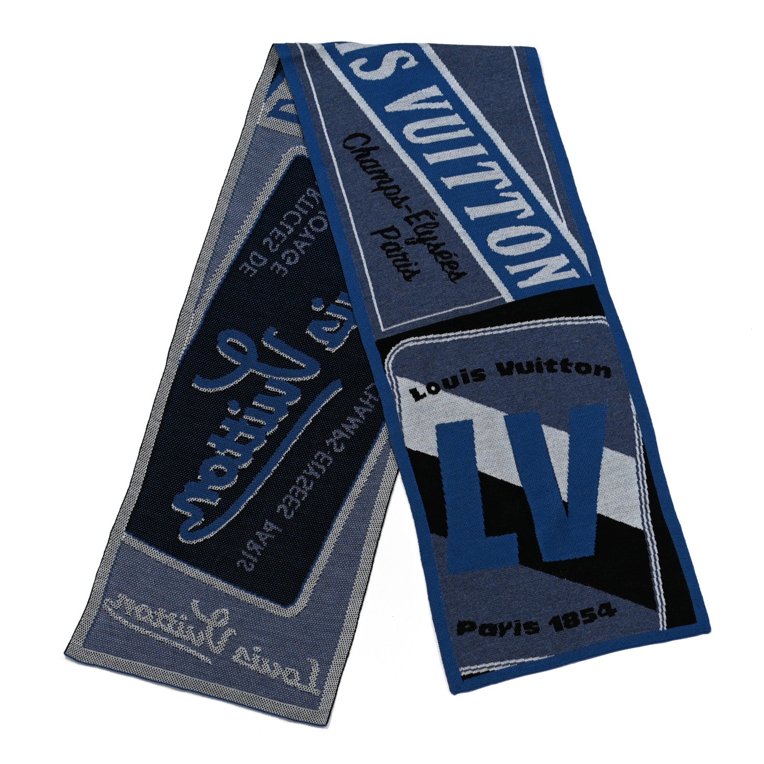 Louis Vuitton Wool Travel Stamps Scarf Blue 2 of 3