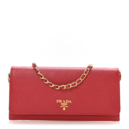 Prada Saffiano Metal Oro Chain Wallet Fuoco 1 of 11