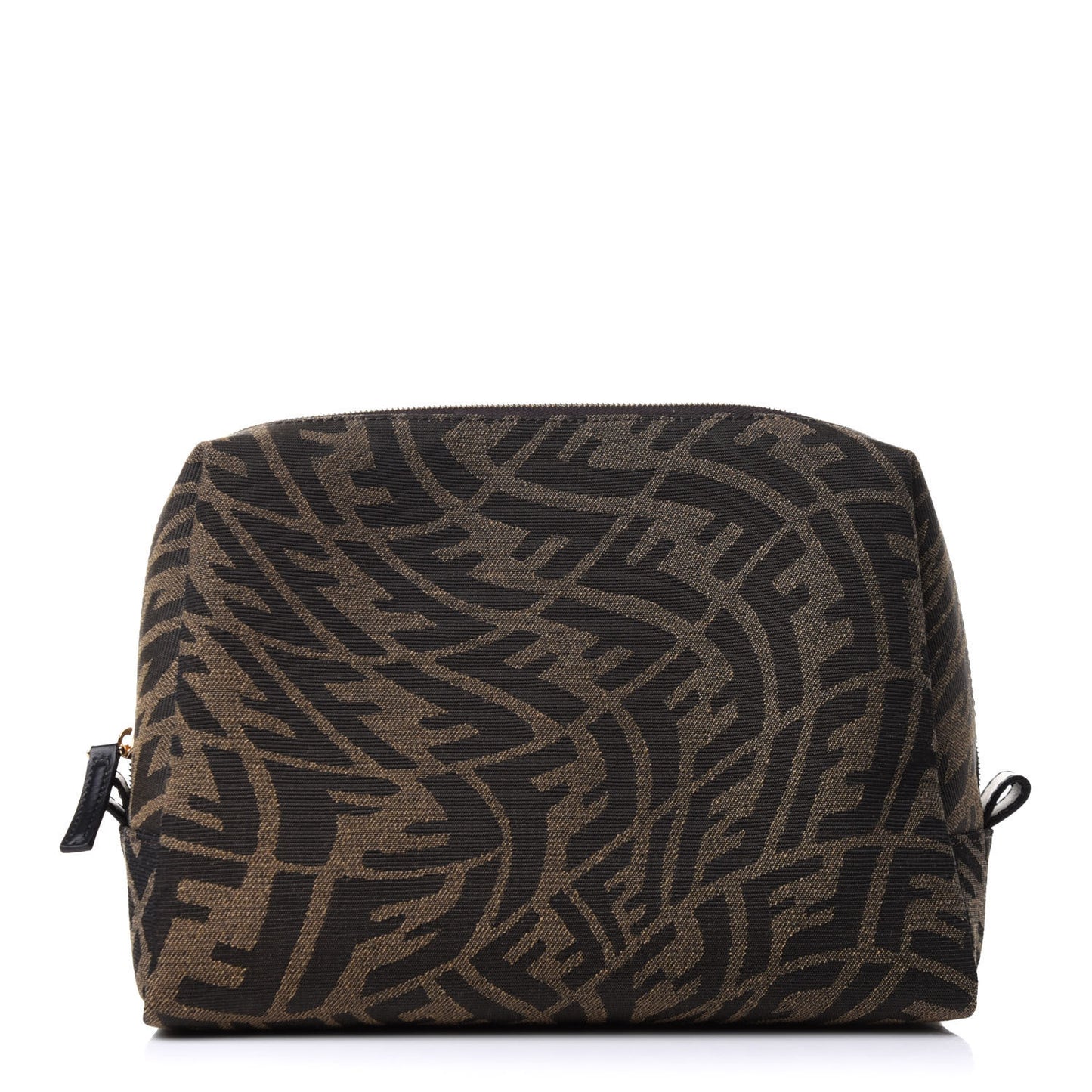 X SARAH COLEMAN Fabric Jacquard Vitello King FF Vertigo Medium Trapezoid Beauty Pouch Tobacco Moro Black