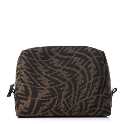 Fendi X SARAH COLEMAN Fabric Jacquard Vitello King FF Vertigo Medium Trapezoid Beauty Pouch Tobacco Moro Black 1 of 9