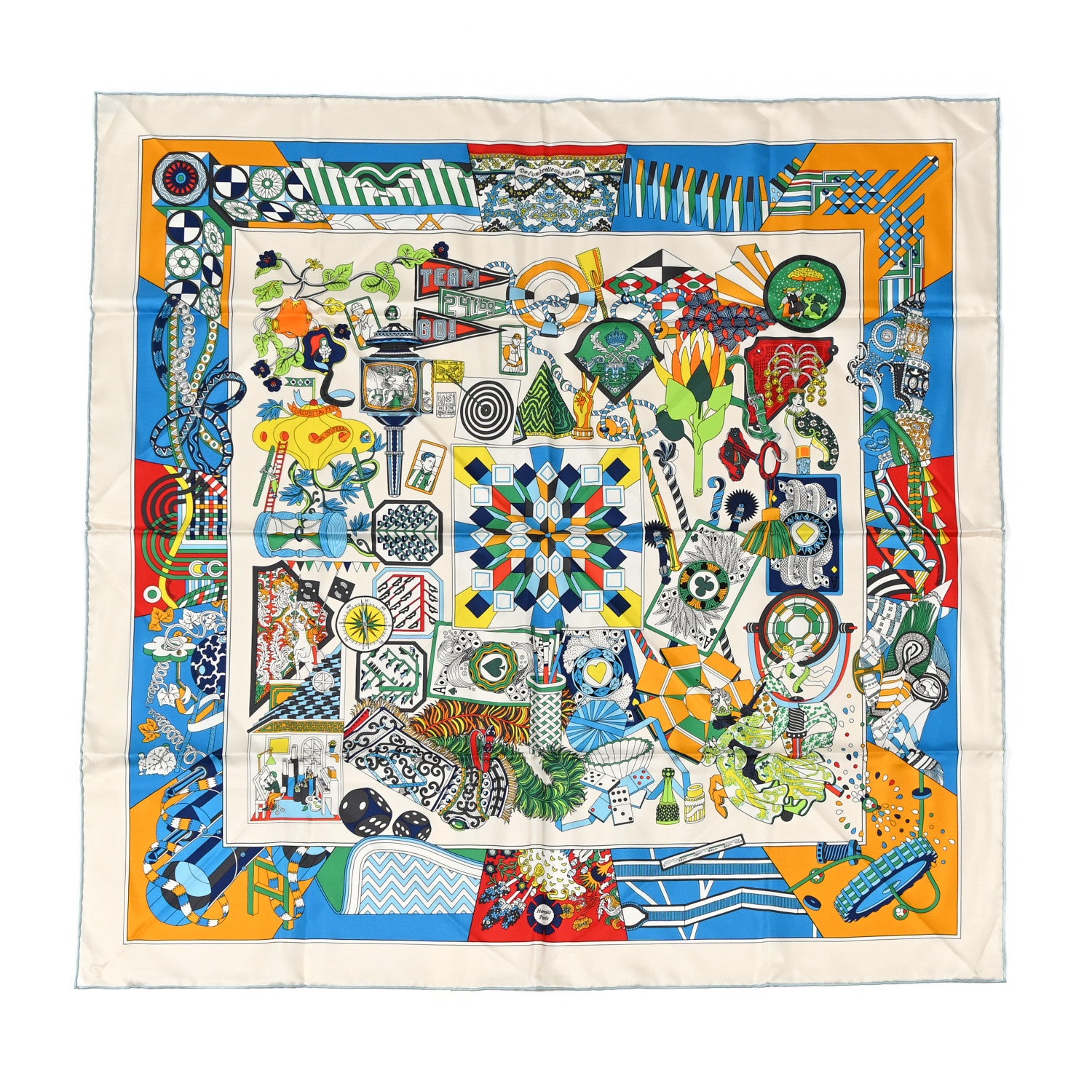 Hermes Silk De l'Ombrelle Aux Duels Double Face Scarf 90 Grege Bleu Vif Multicolor 1 of 5