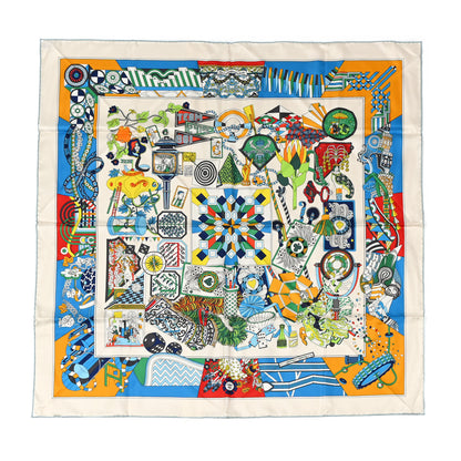 Hermes Silk De l'Ombrelle Aux Duels Double Face Scarf 90 Grege Bleu Vif Multicolor 1 of 5