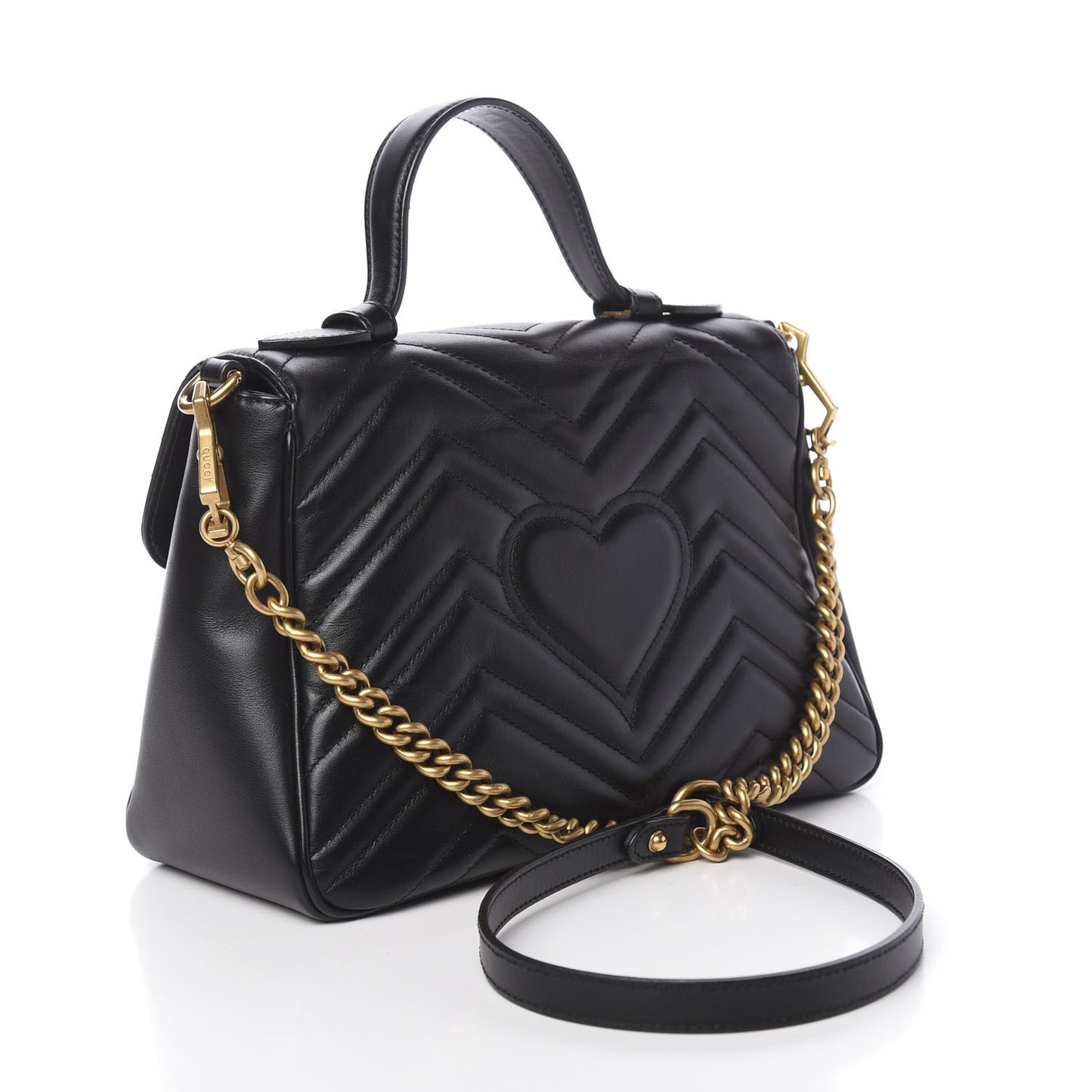 Calfskin Matelasse Small GG Marmont Top Handle Shoulder Bag Black