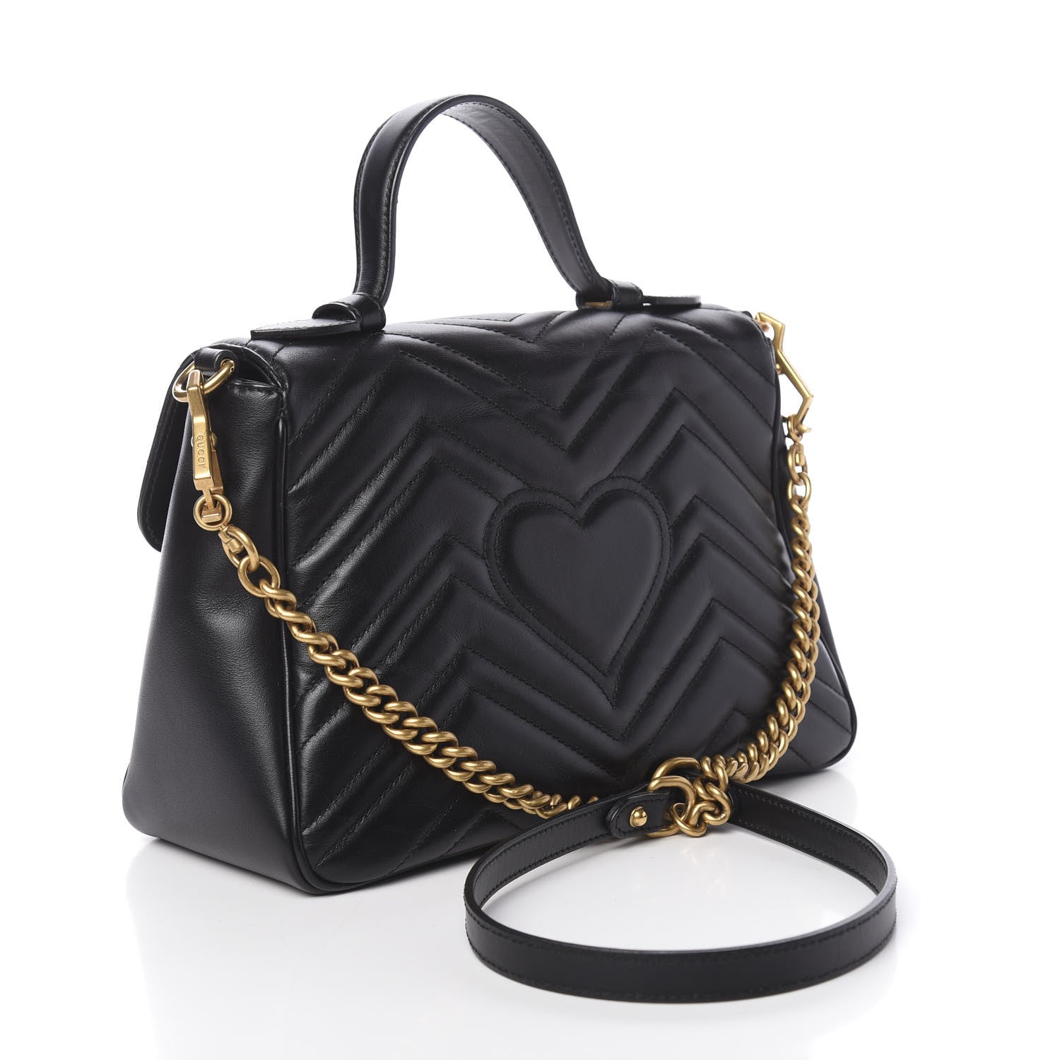 Gucci Calfskin Matelasse Small GG Marmont Top Handle Shoulder Bag Black 4 of 11