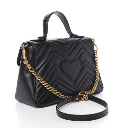 Gucci Calfskin Matelasse Small GG Marmont Top Handle Shoulder Bag Black 4 of 11