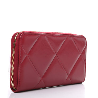 Chanel Shiny Goatskin Quilted 19 Long Zipped Around Wallet Red 3 of 12