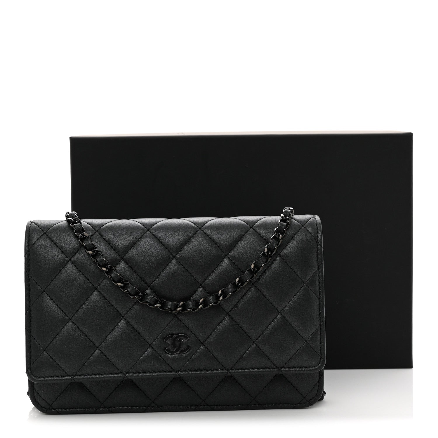 Chanel Pearly Lambskin Quilted Wallet On Chain WOC So Black 12 of 12