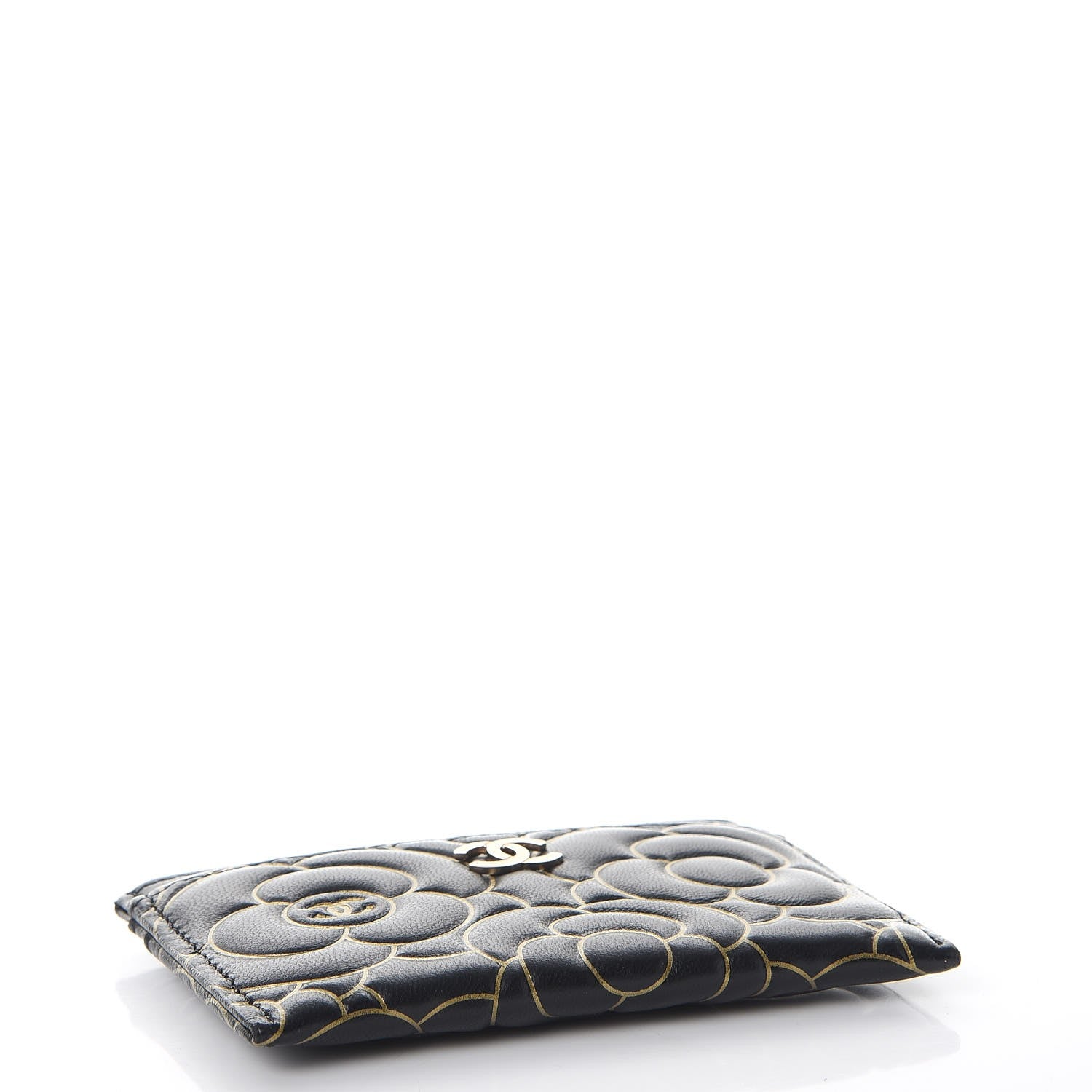 Chanel Lambskin Camellia Embossed Card Holder Black Gold 4 of 9