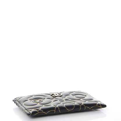 Chanel Lambskin Camellia Embossed Card Holder Black Gold 4 of 9