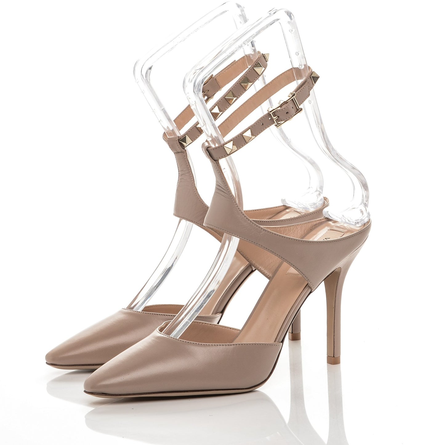 Nappa Rockstud T-Strap Open Back Pumps 38.5 Poudre