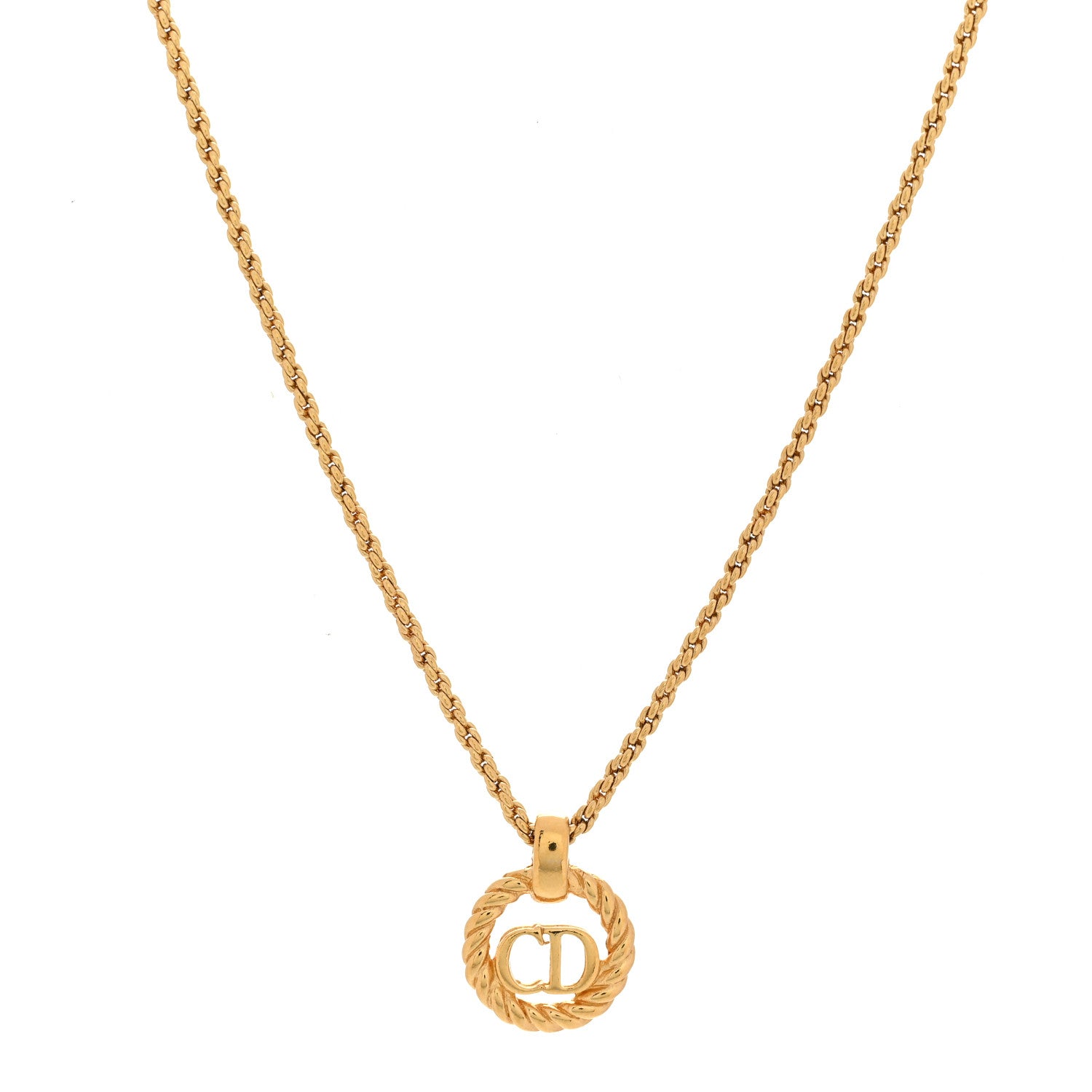 Christian Dior Metal CD Logo Round Pendant Necklace Gold 4 of 6
