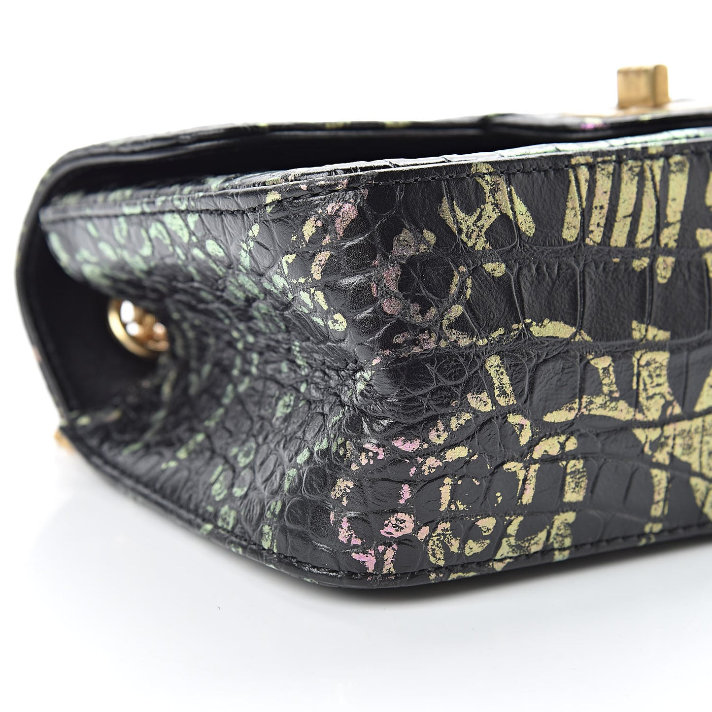 Calfskin Crocodile Embossed Graffiti 2.55 Mini Cocodile Reissue Flap Black Pink
