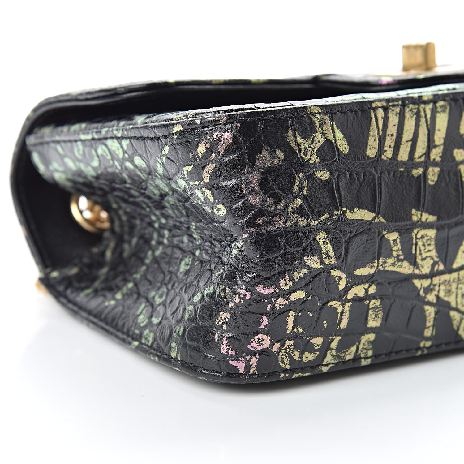 Chanel Calfskin Crocodile Embossed Graffiti 2.55 Mini Cocodile Reissue Flap Black Pink 9 of 11