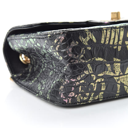 Chanel Calfskin Crocodile Embossed Graffiti 2.55 Mini Cocodile Reissue Flap Black Pink 9 of 11