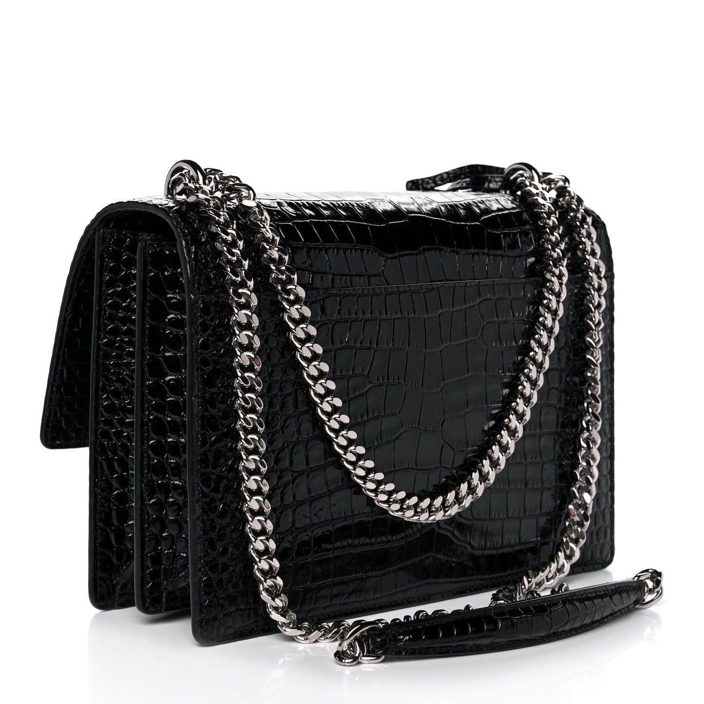 Calfskin Crocodile Embossed Medium Monogram Sunset Black