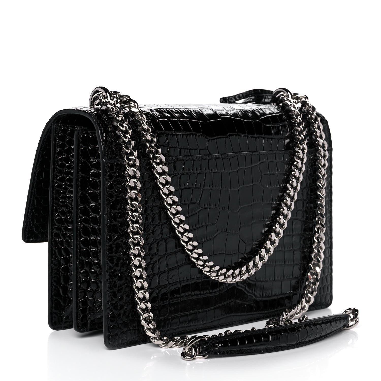 Saint Laurent Calfskin Crocodile Embossed Medium Monogram Sunset Black 3 of 11