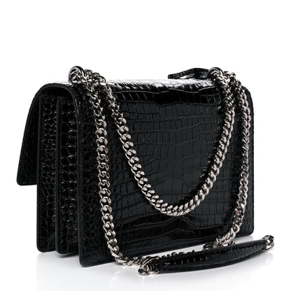 Saint Laurent Calfskin Crocodile Embossed Medium Monogram Sunset Black 3 of 11