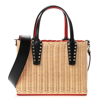 Christian Louboutin Raffia Calfskin Cabata Mini Spiked Tote Beige 1 of 25