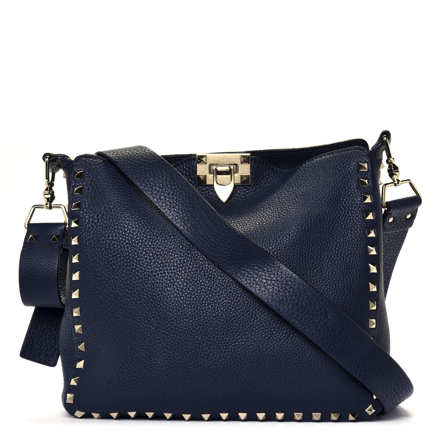 Valentino Garavani Pebbled Calfskin Small Rockstud Flip-Lock Messenger Bag Marine 1 of 5