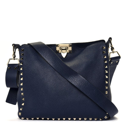 Valentino Garavani Pebbled Calfskin Small Rockstud Flip-Lock Messenger Bag Marine 1 of 5