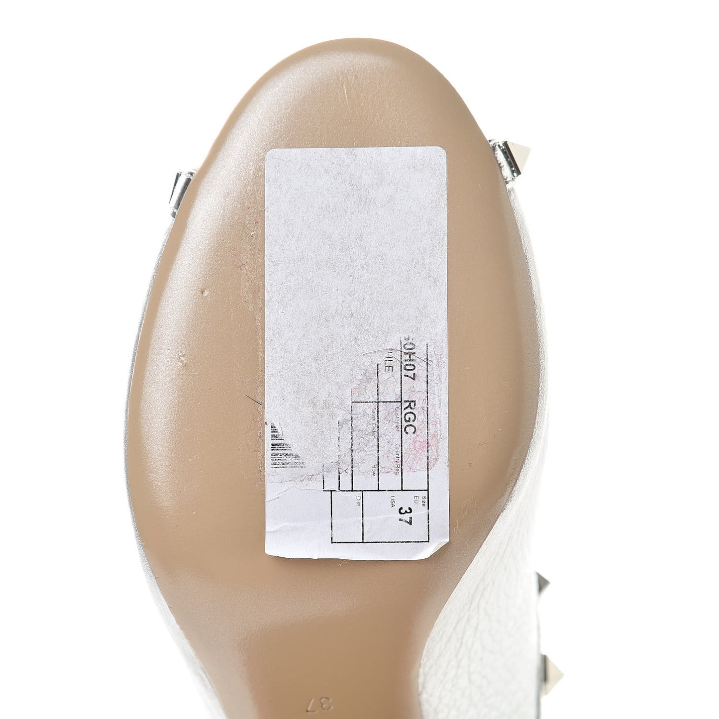 Metallic Pebbled Calfskin Rockstud High Heel Slide Sandals 37 Silver