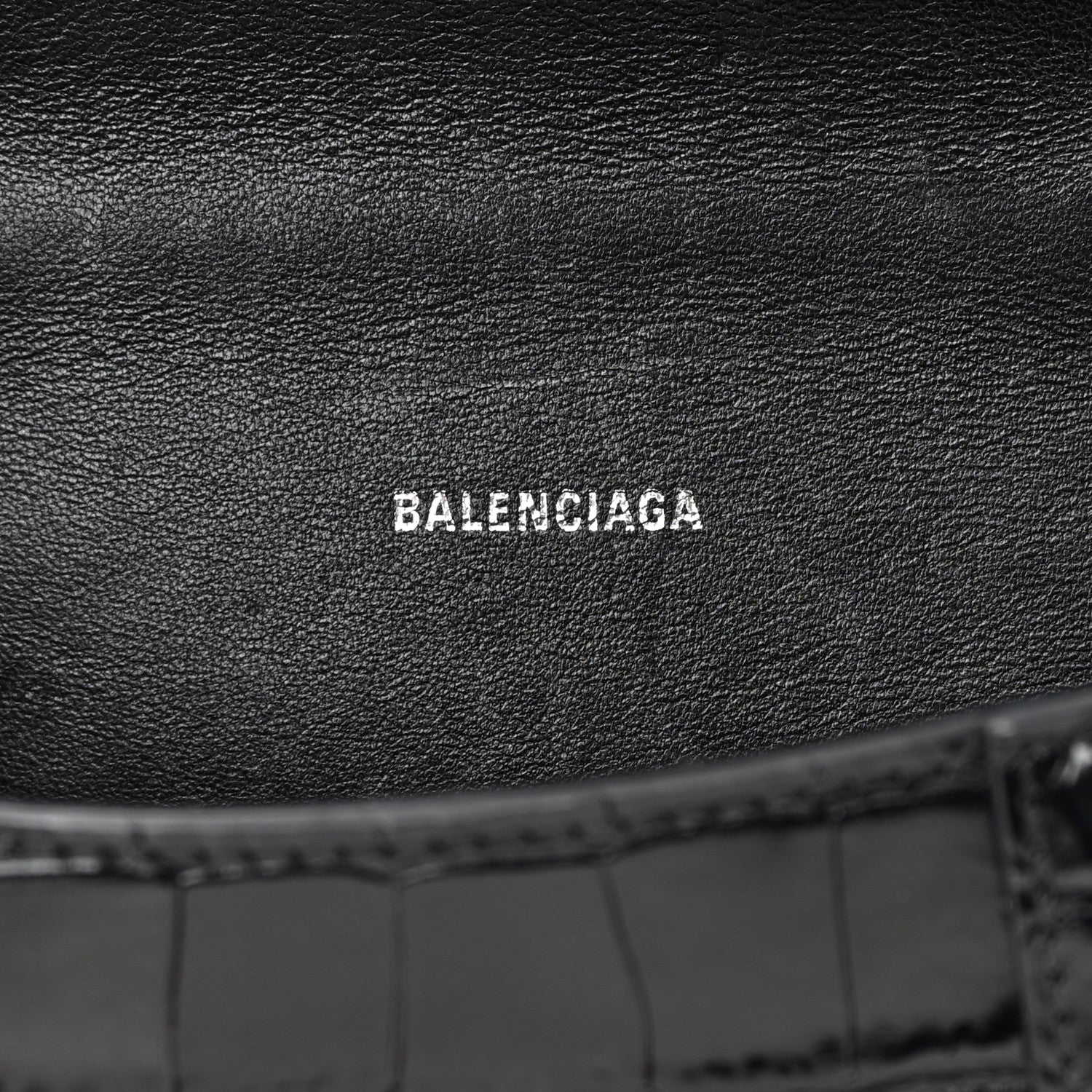 Balenciaga Shiny Calfskin Monochrome Crocodile Embossed Hourglass Top Handle Bag XS Black 6 of 25