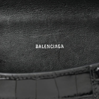 Balenciaga Shiny Calfskin Monochrome Crocodile Embossed Hourglass Top Handle Bag XS Black 6 of 25