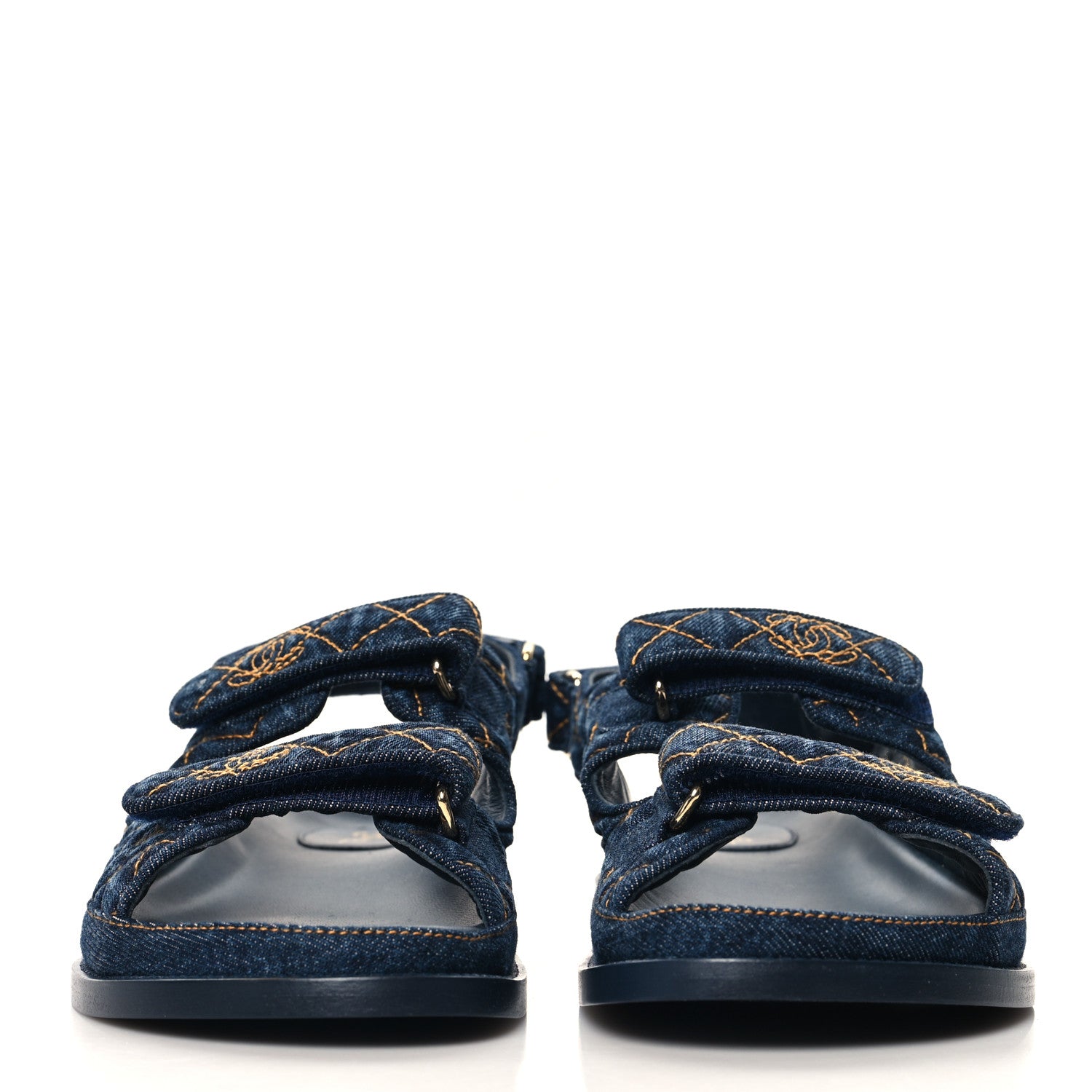 Chanel Denim Velcro Dad Sandals 40 Navy Blue 3 of 10