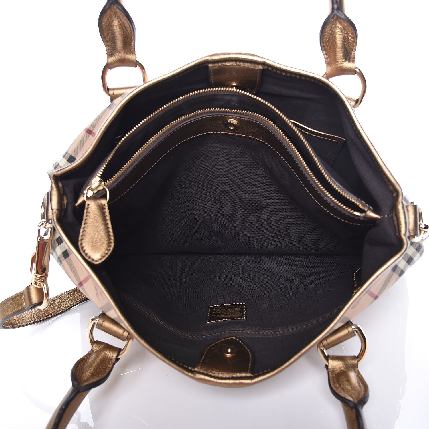 Burberry Metallic Calfskin Haymarket Check Large Northfield Tote Gold 7 of 23