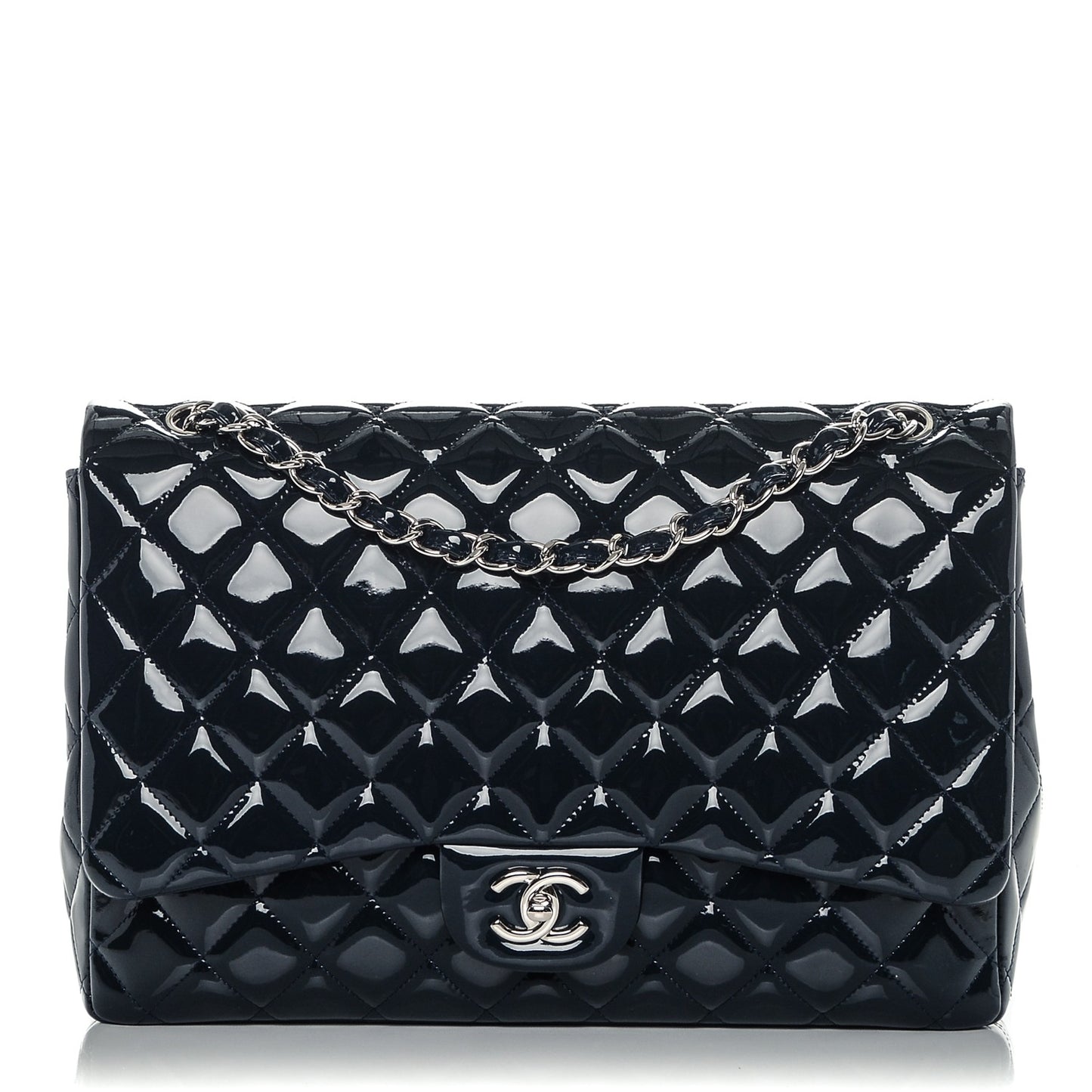 Patent Quilted Maxi Single Flap Navy Blue