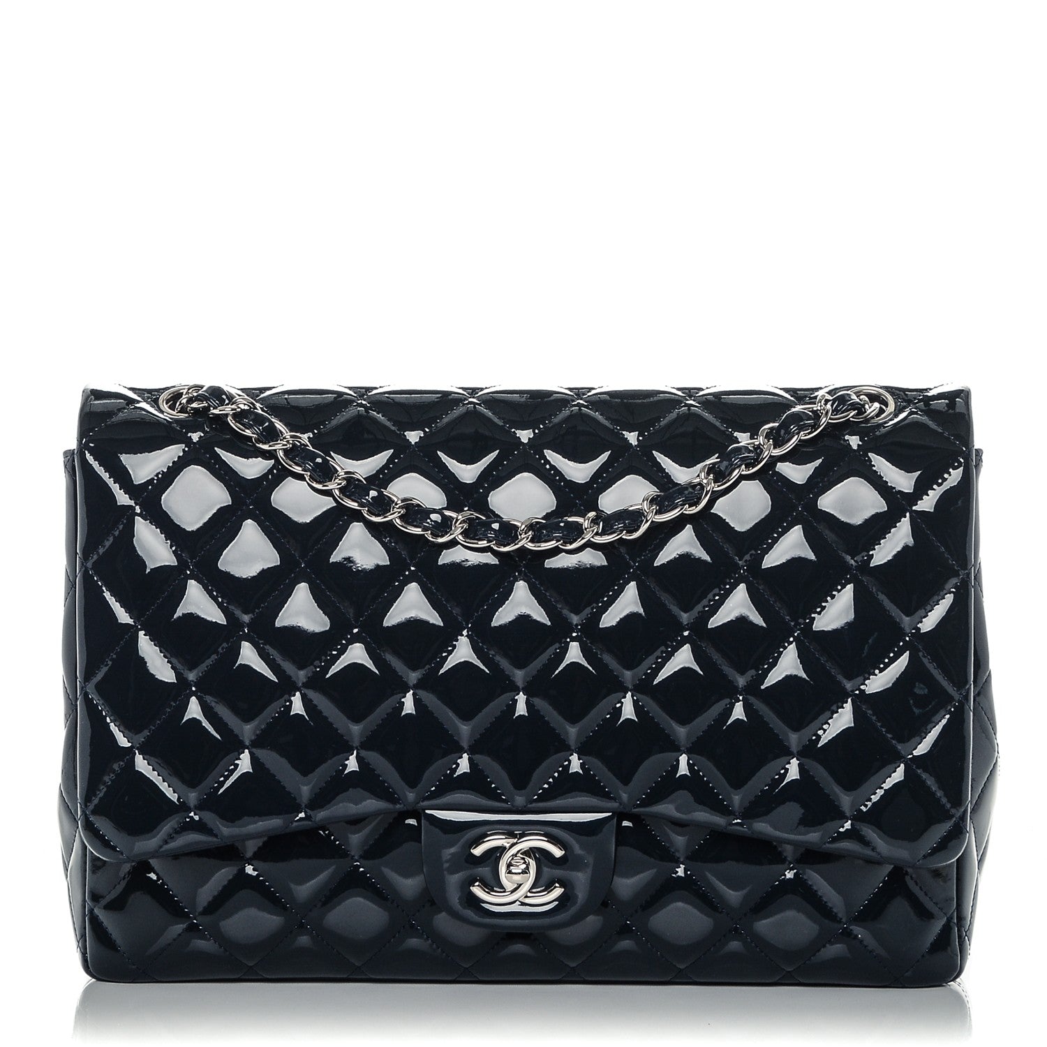 Chanel Patent Quilted Maxi Single Flap Navy Blue 1 of 6