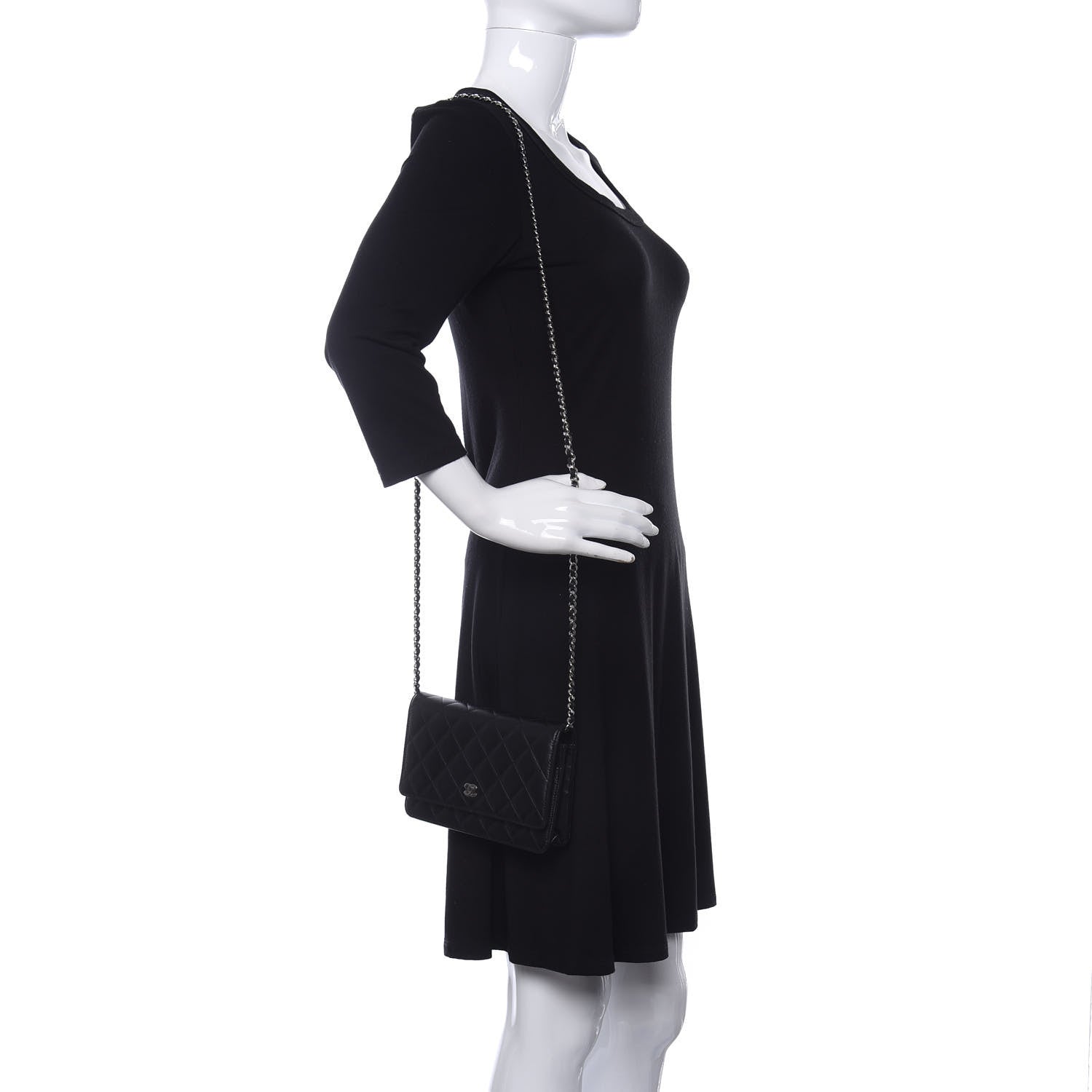 Chanel Lambskin Quilted Wallet On Chain WOC Black 2 of 12