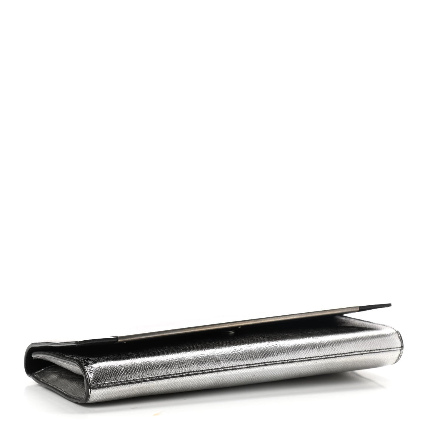 Metallic Calfskin Lizard Printed Lutetia Flap Clutch Silver