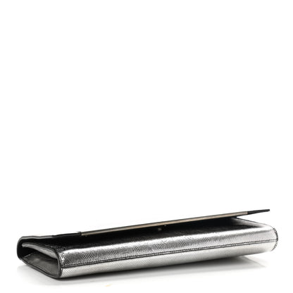 Saint Laurent Metallic Calfskin Lizard Printed Lutetia Flap Clutch Silver 4 of 9