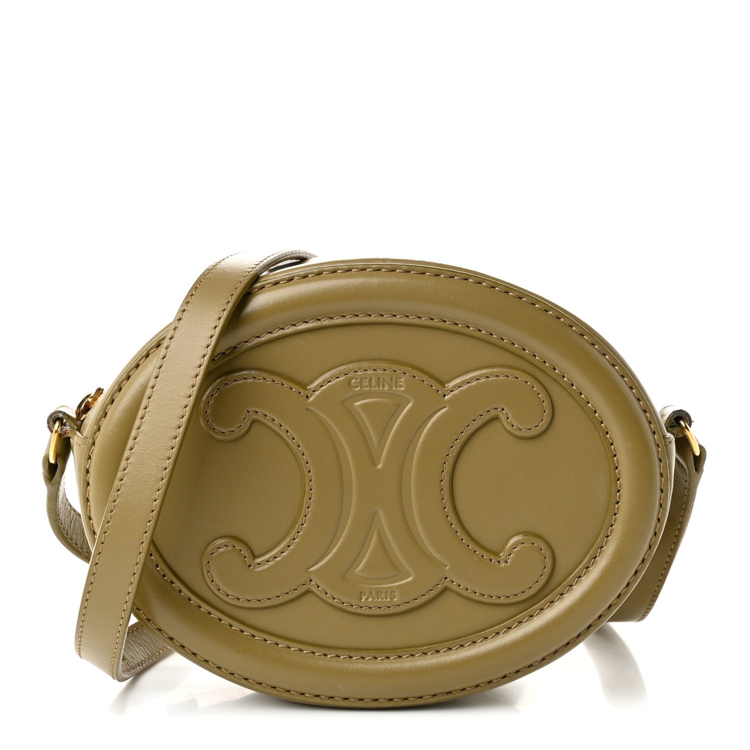 Celine Smooth Calfskin Cuir Small Triomphe Oval Purse Crossbody Olive 1 of 10