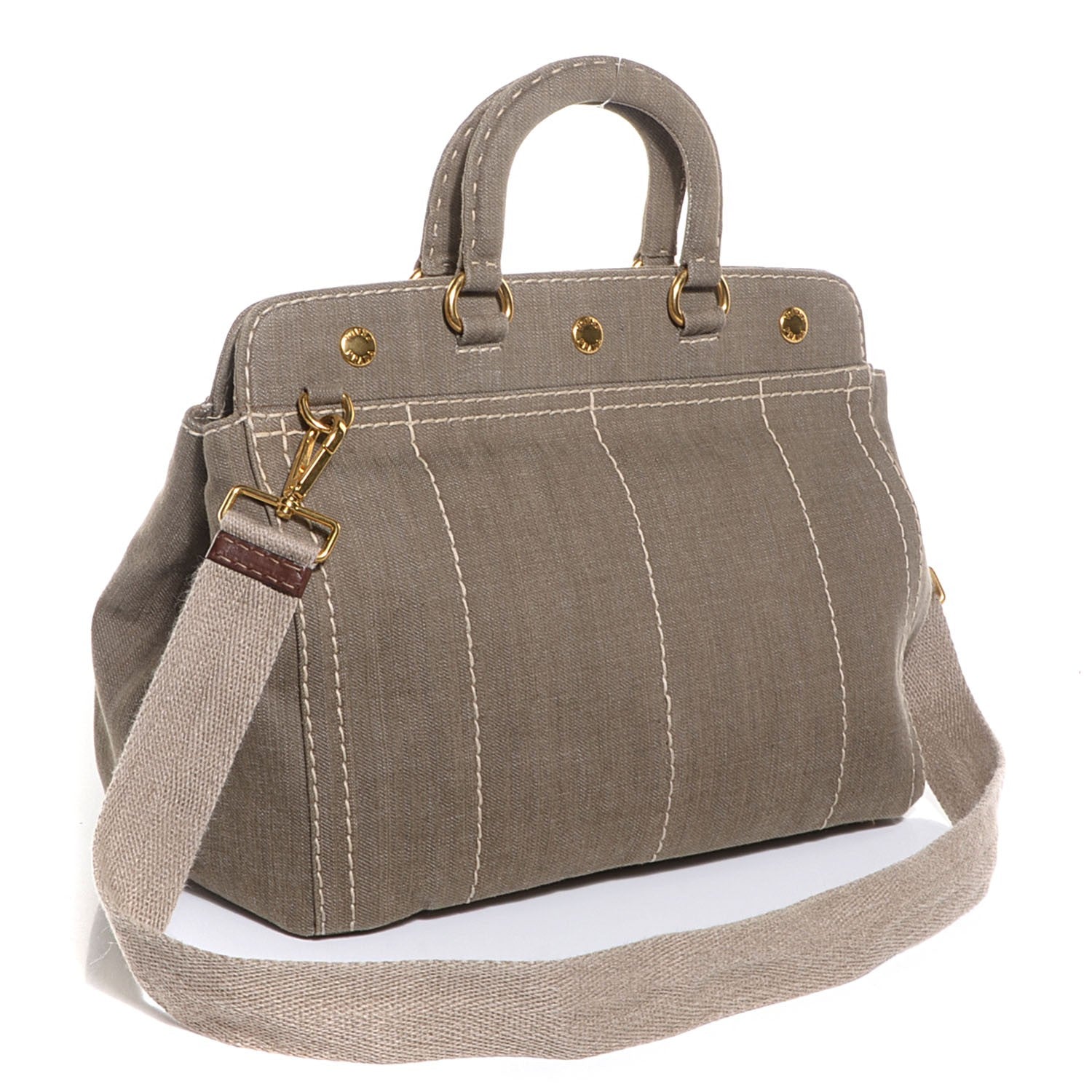 Prada Denim Logo Tote Militare 3 of 10