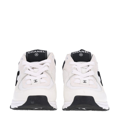 Chanel Mesh Suede Calfskin Grained Calfskin Womens CC Sneakers 38 White Black 3 of 10